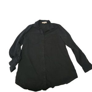 Side Stitch Los Angeles XXS Women's BLACK Roll Tab Sleeve Pockets Button Up Shir